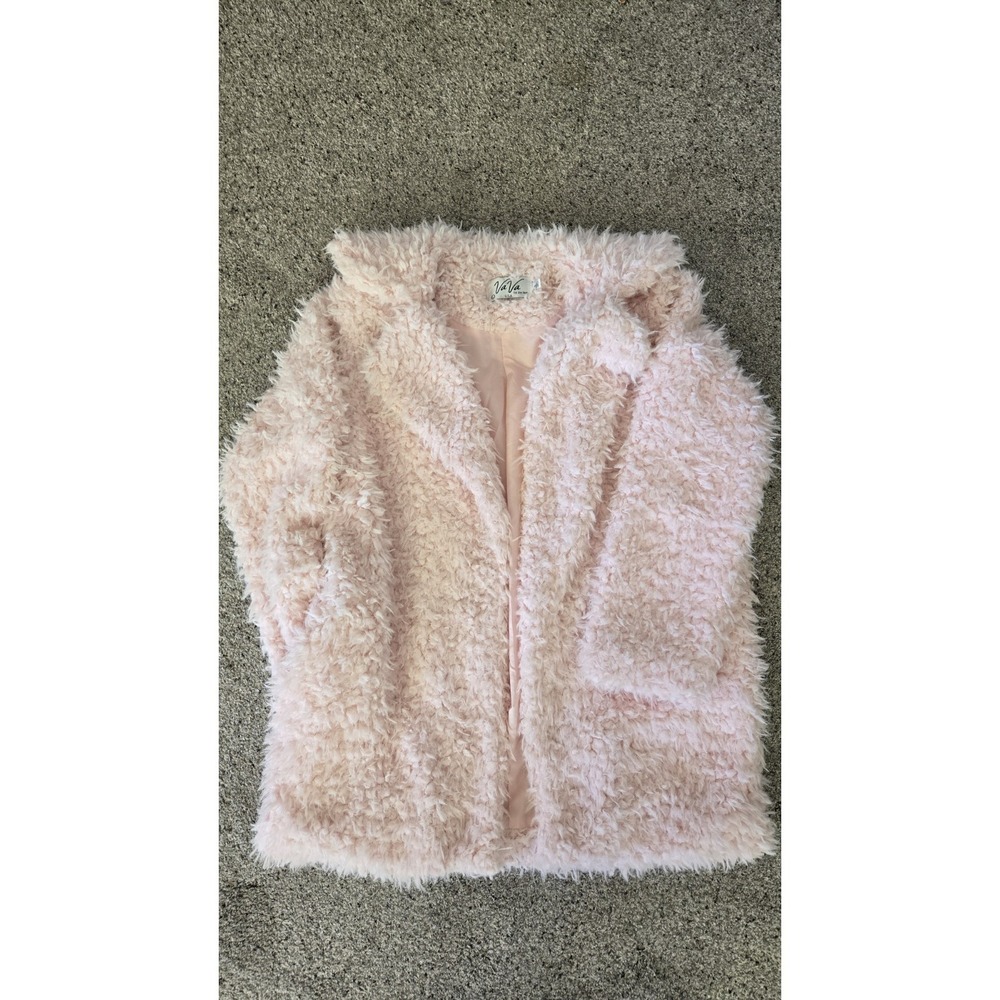Vava By Joy Han USA Pink‎ Cozy Cloud Teddy Bear Faux Fur Shaggy Fleece Coat Sz L